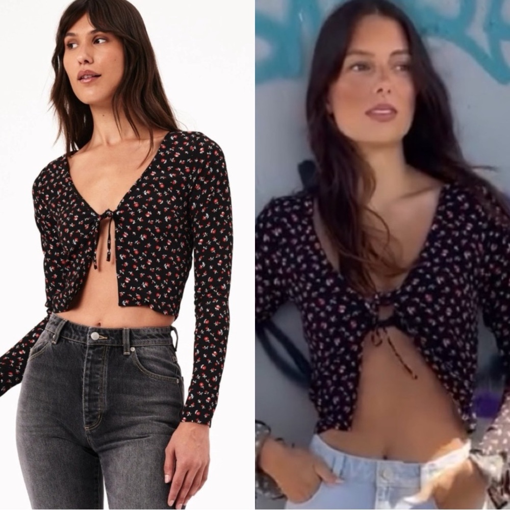 ROLLA’S Maggie Floral Tie Front Long Sleeve Crop Top
